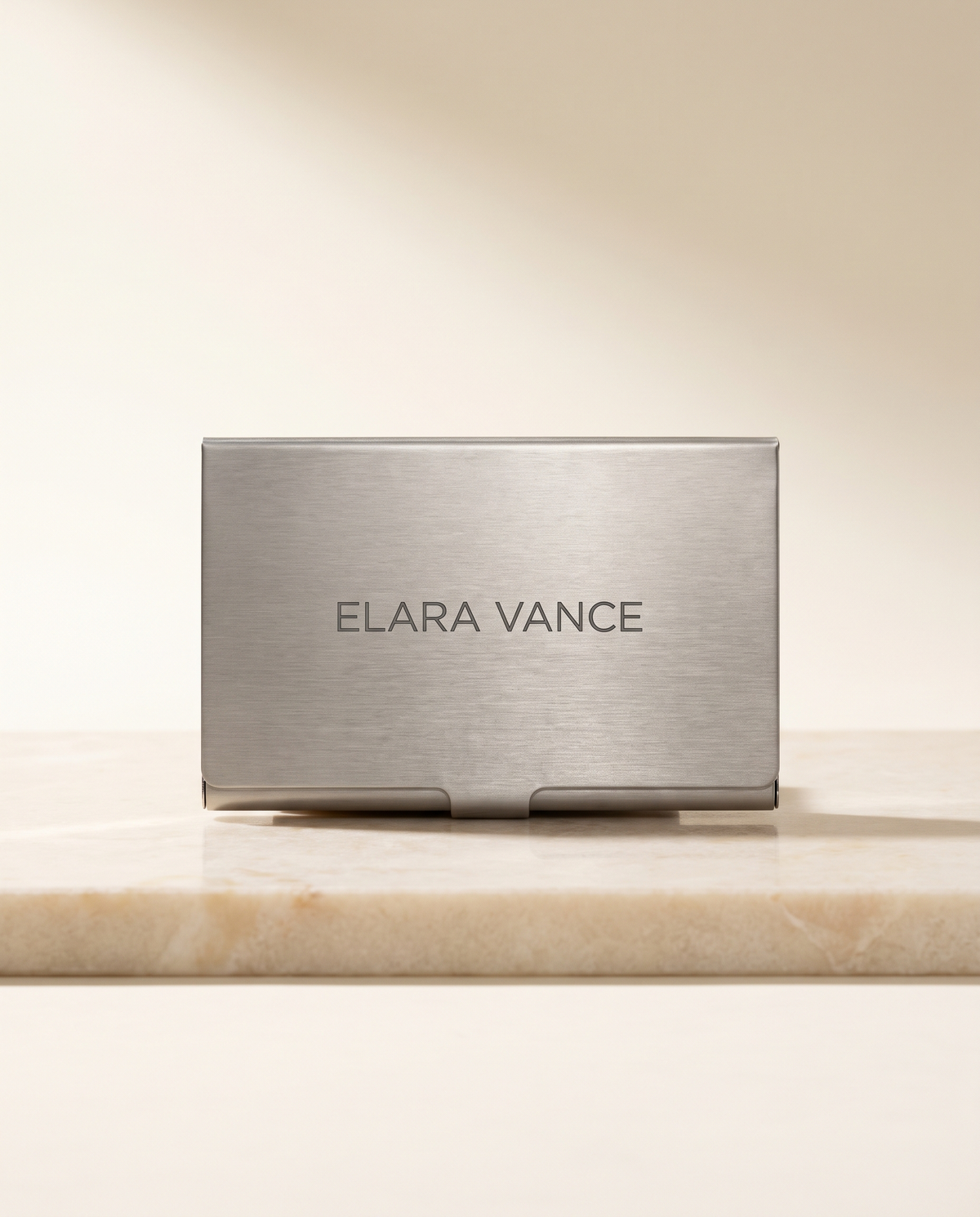 MNSA engraved steel card holder, AI-generated product visualization