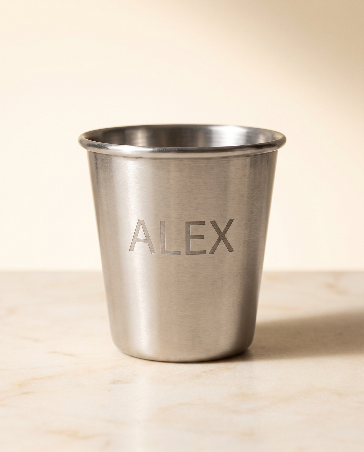 MNSA engraved steel cup, AI-generated product visualization