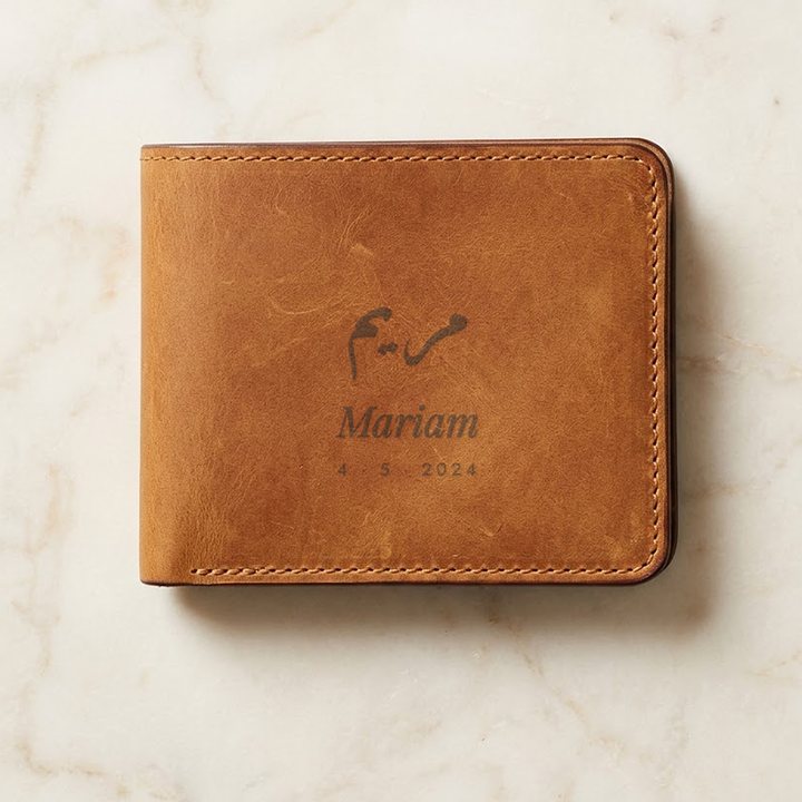 Leather wallet engraved with a name, made by MNSA