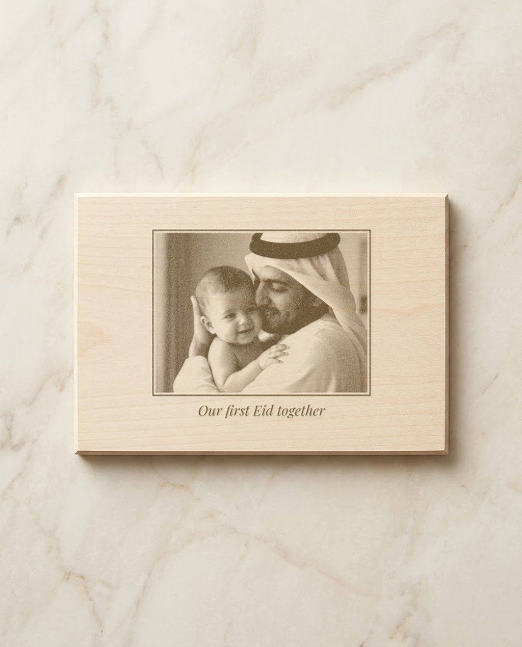 Family photo engraved on a basswood plaque